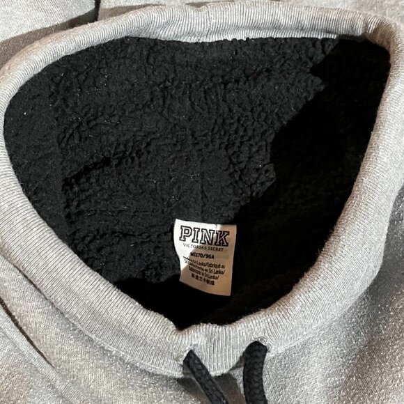 PINK Victoria’s Secret Gray Cowl Neck Sherpa Core Sweatshirt Pockets - Picture 7 of 14